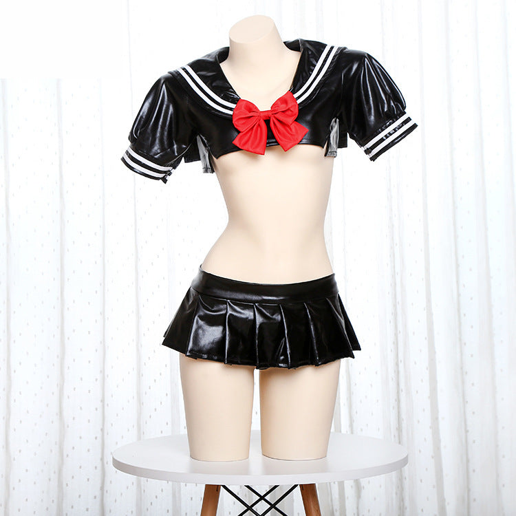 Leather Lingerie Set Schoolgirl Costume Role Play Sailor