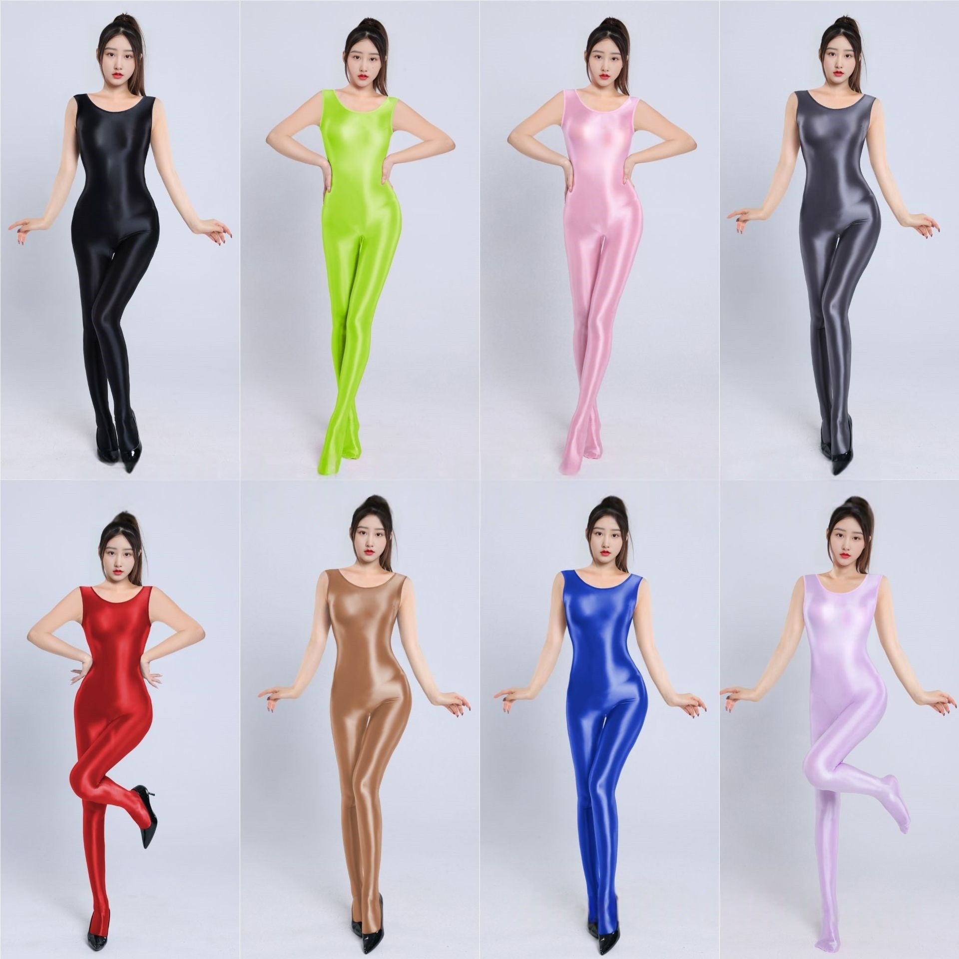 Sleeveless Oil Shiny Bodystocking
