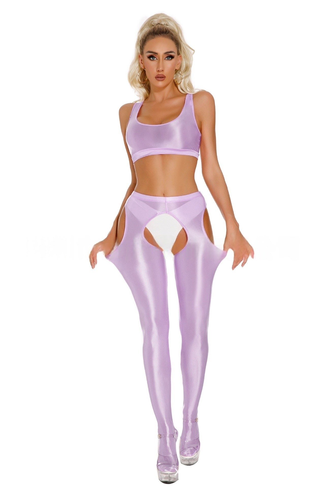 Satin Touch Sexy Crotchless Tights