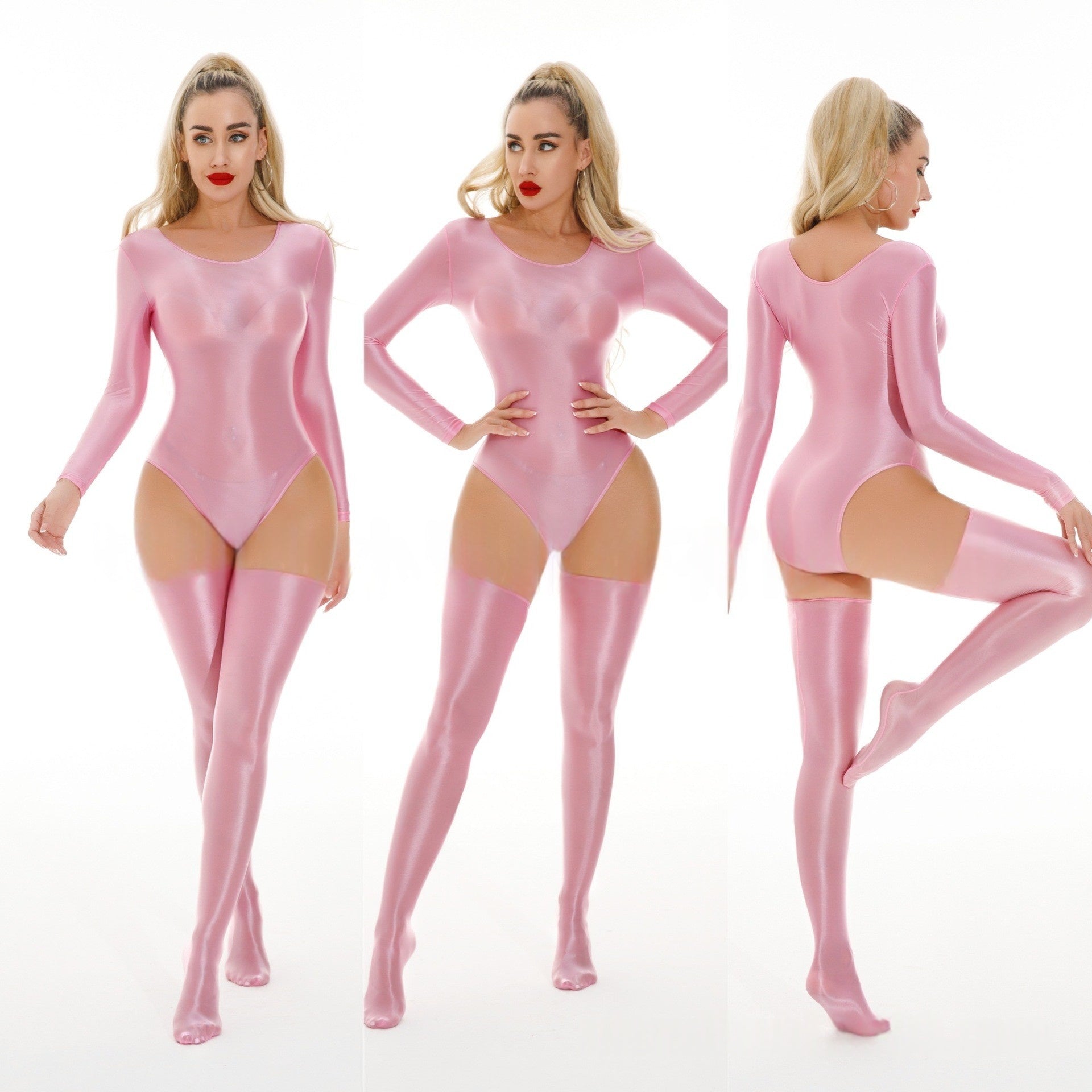 Long-Sleeved Oil Shiny Sexy Bodysuit