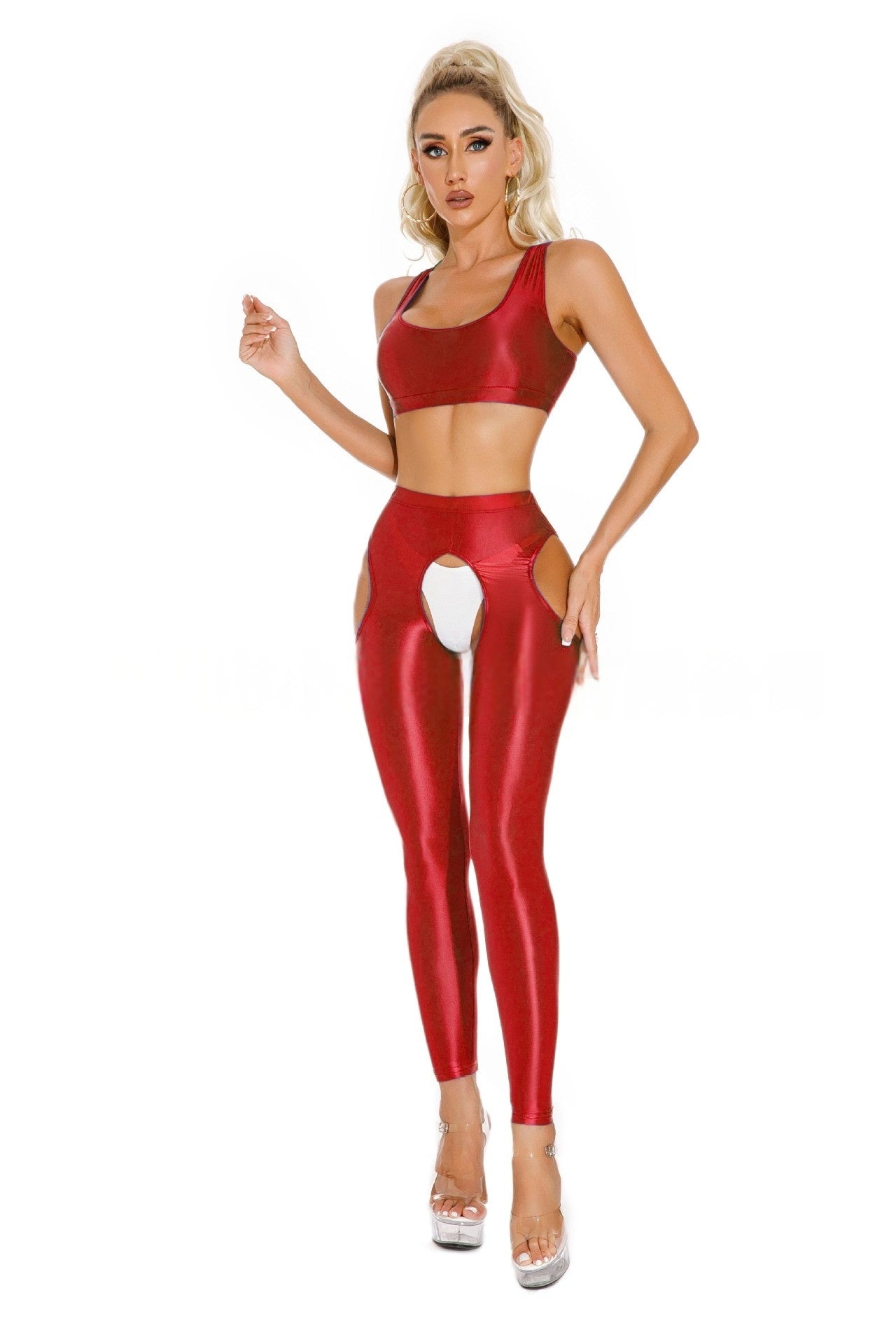 Oil Shiny Sexy Crotchless Leggings