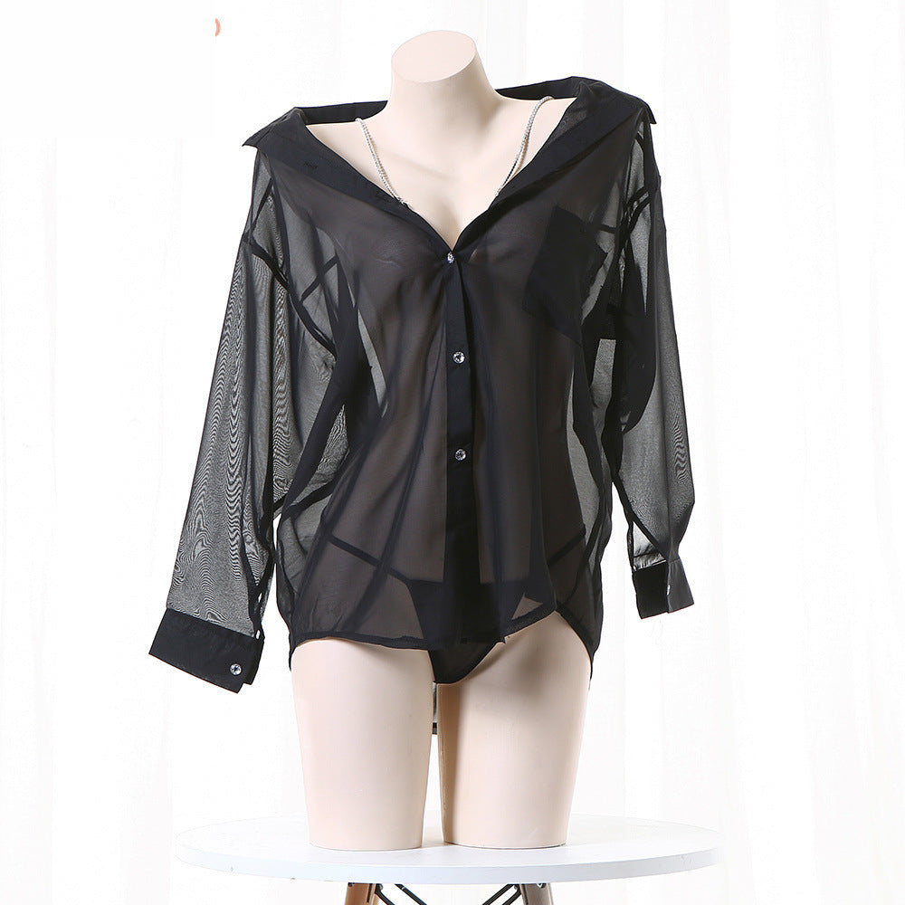 See Through Blouse Sexy Boyfriend Shirt Costume Cosplay Lingerie Women