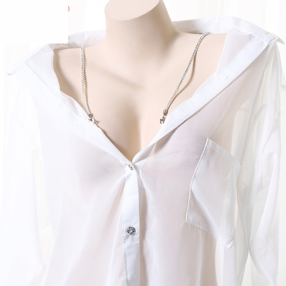 See Through Blouse Sexy Boyfriend Shirt Costume Cosplay Lingerie Women