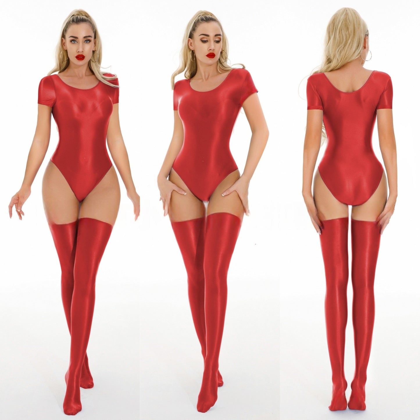 Short-Sleeved Oil Shiny Sexy Bodysuit