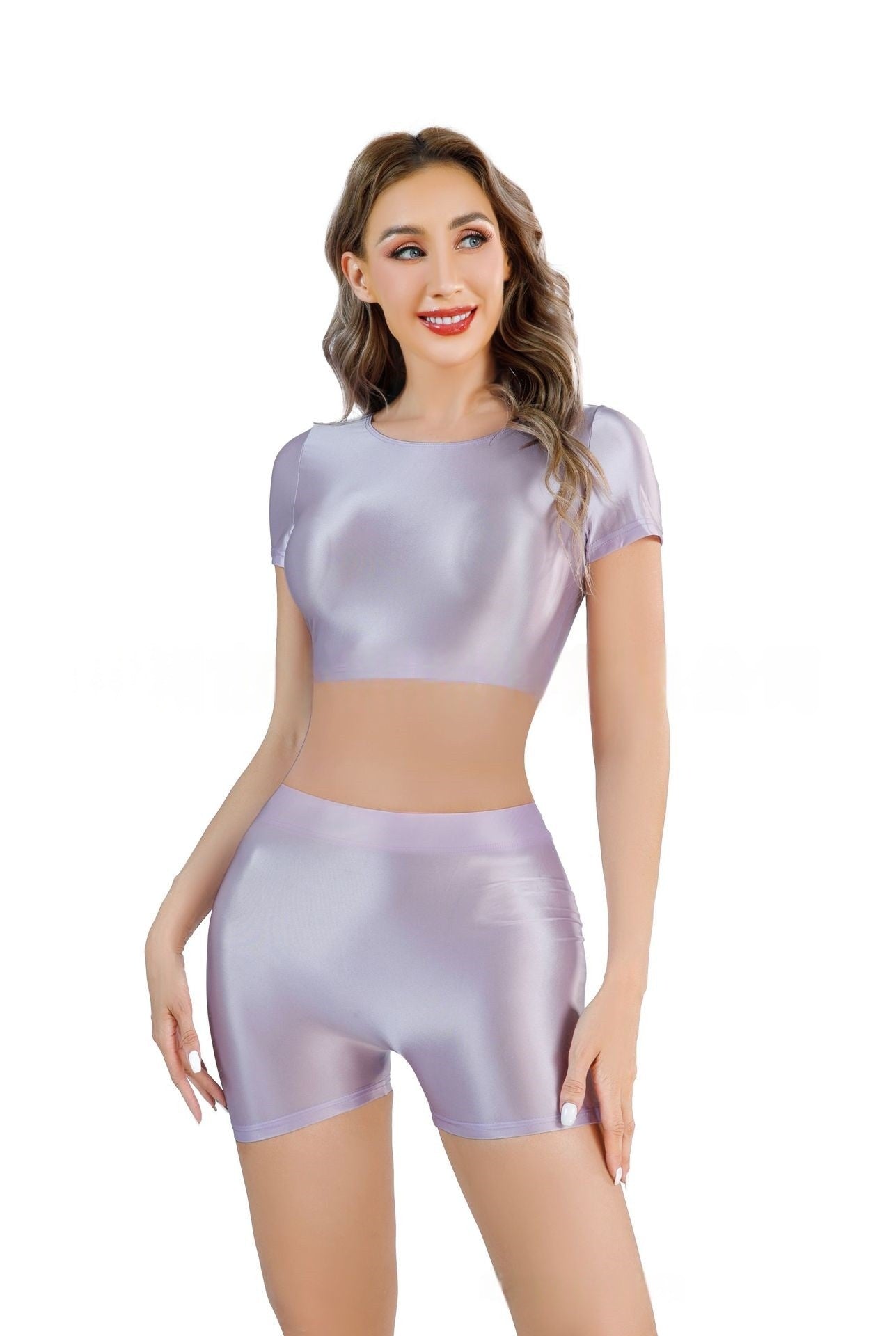 Oil Shiny Sexy Croptop With Shorts