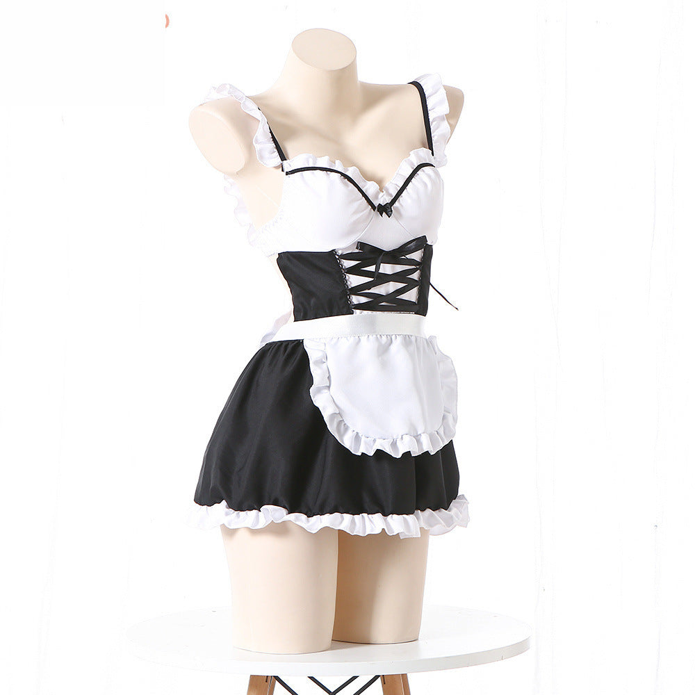 White Sexy Latina Dress Red French Maid Lingerie Costume Role Play