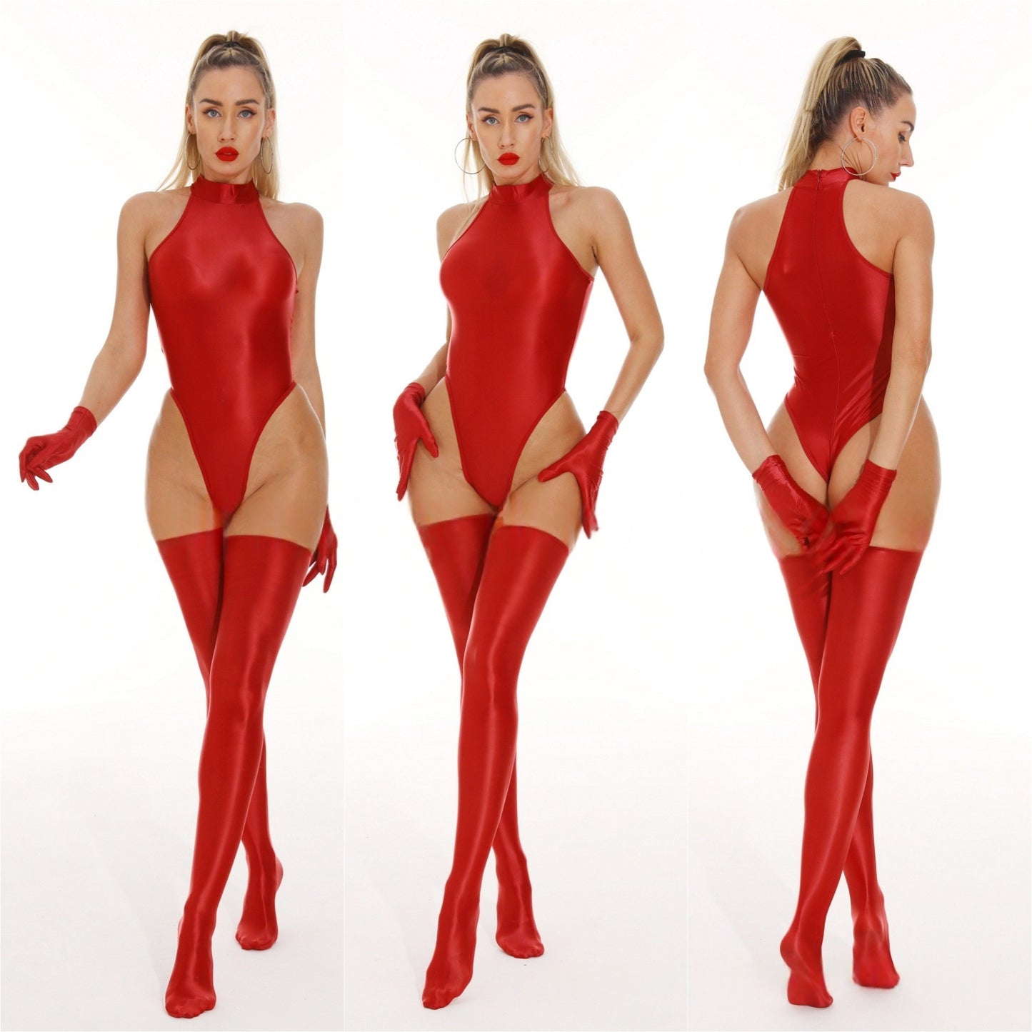 Turtle Neck Oil Shiny Sexy Bodysuit