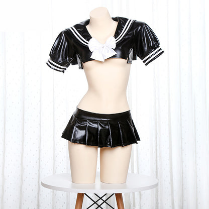 Leather Lingerie Set Schoolgirl Costume Role Play Sailor