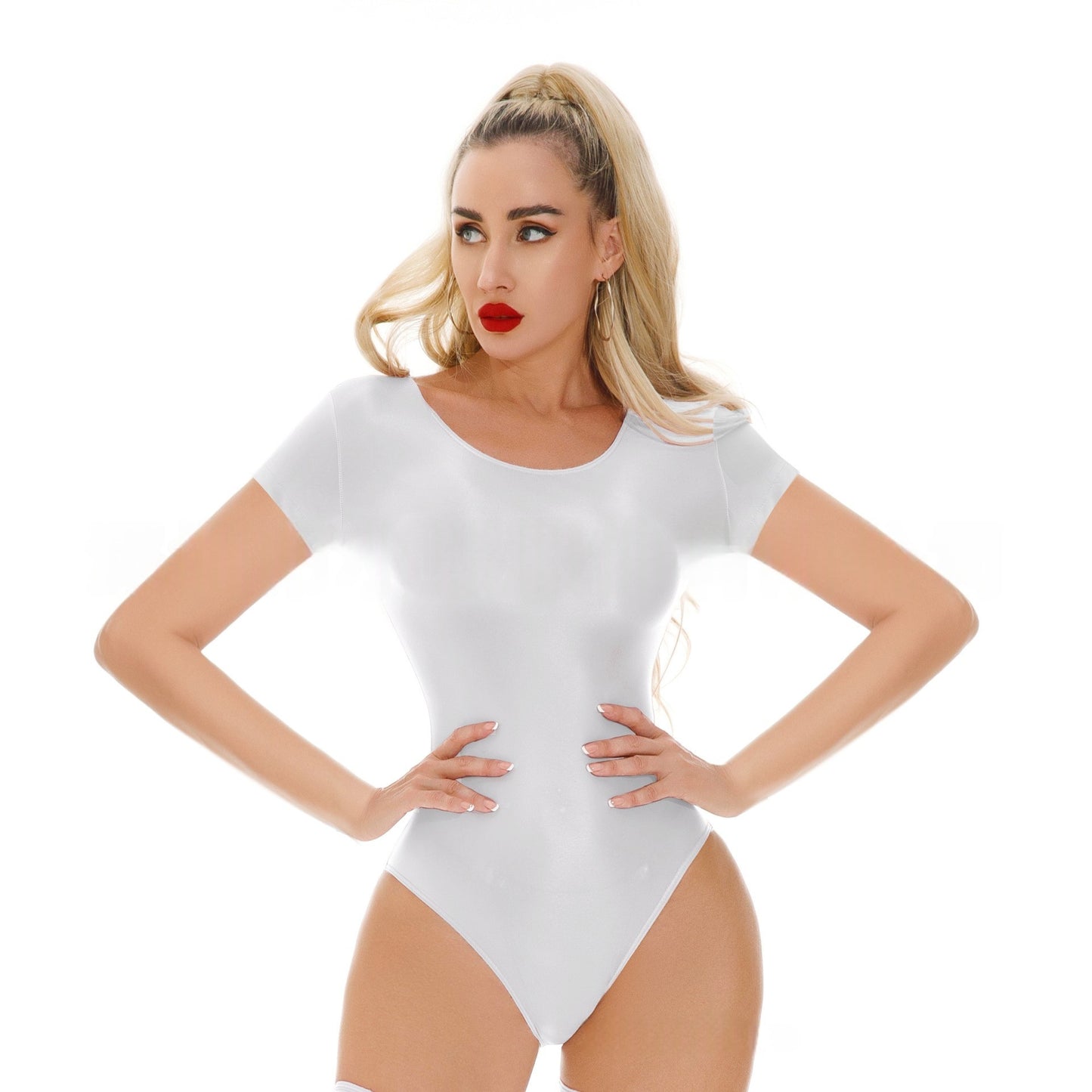 Short-Sleeved Oil Shiny Sexy Bodysuit