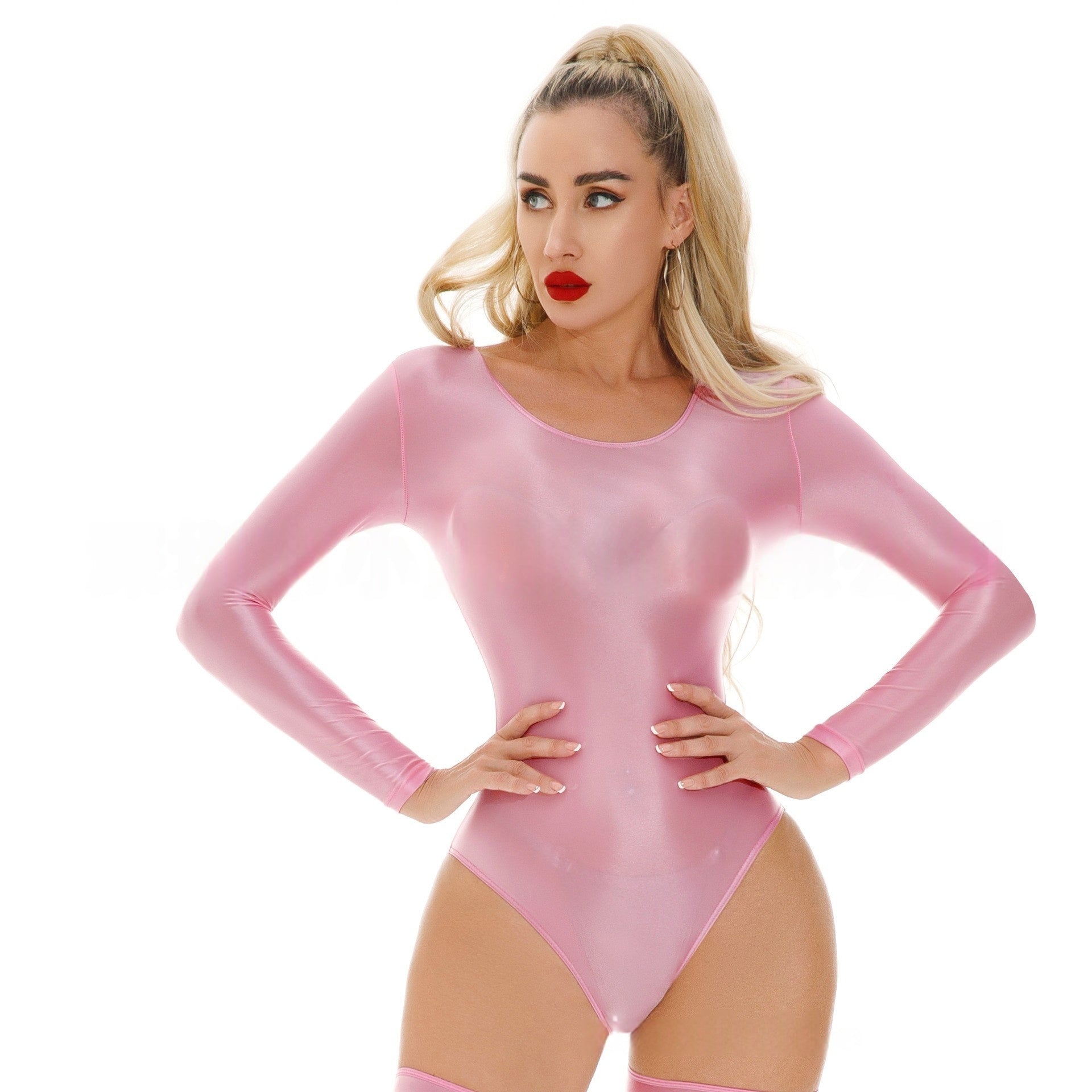 Long-Sleeved Oil Shiny Sexy Bodysuit
