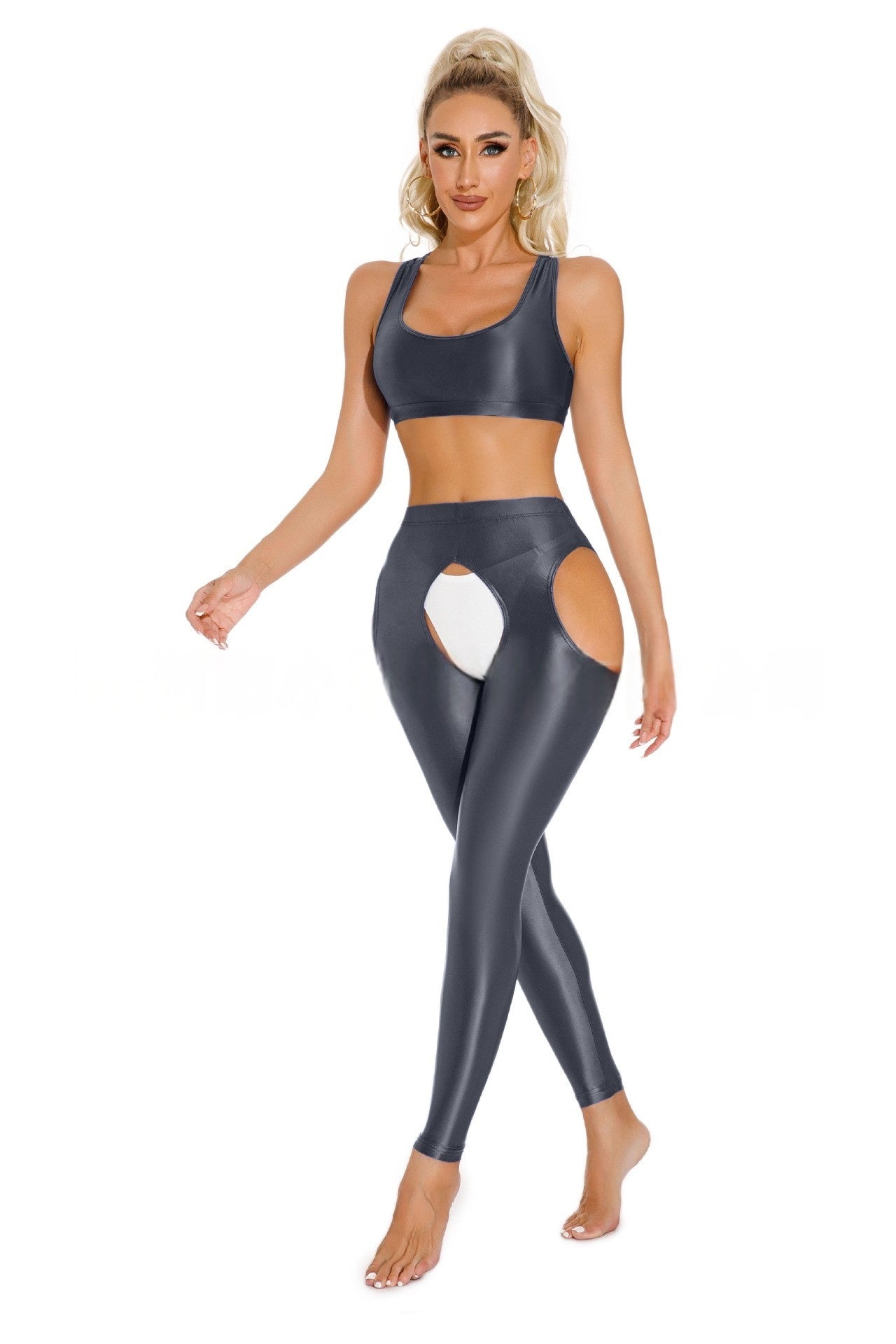 Oil Shiny Sexy Crotchless Leggings