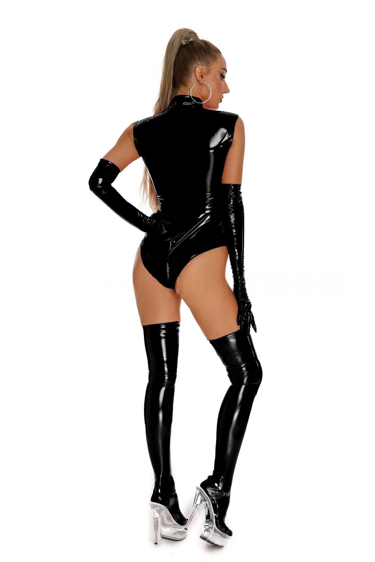 Vinyl Zip Up Bodysuit Zipper