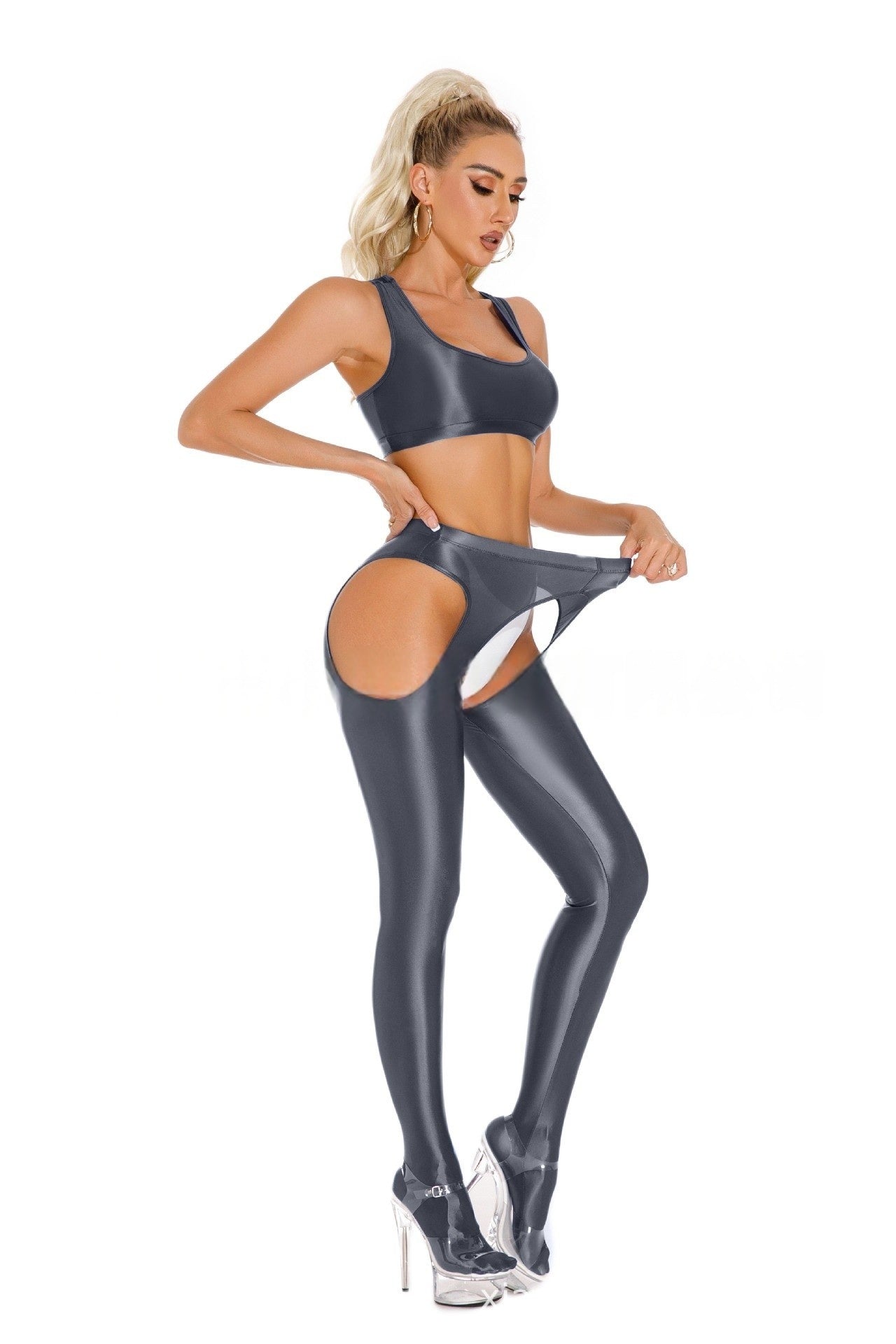 Satin Touch Sexy Crotchless Tights