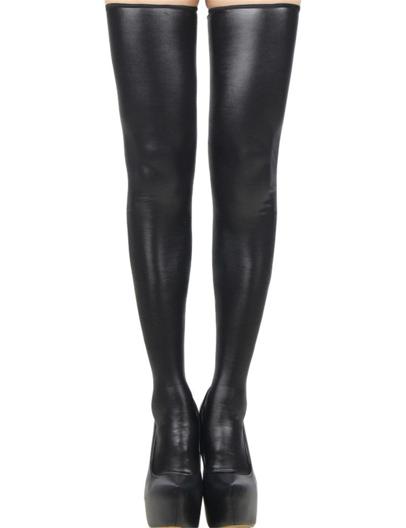 submissive leather stockings with zips