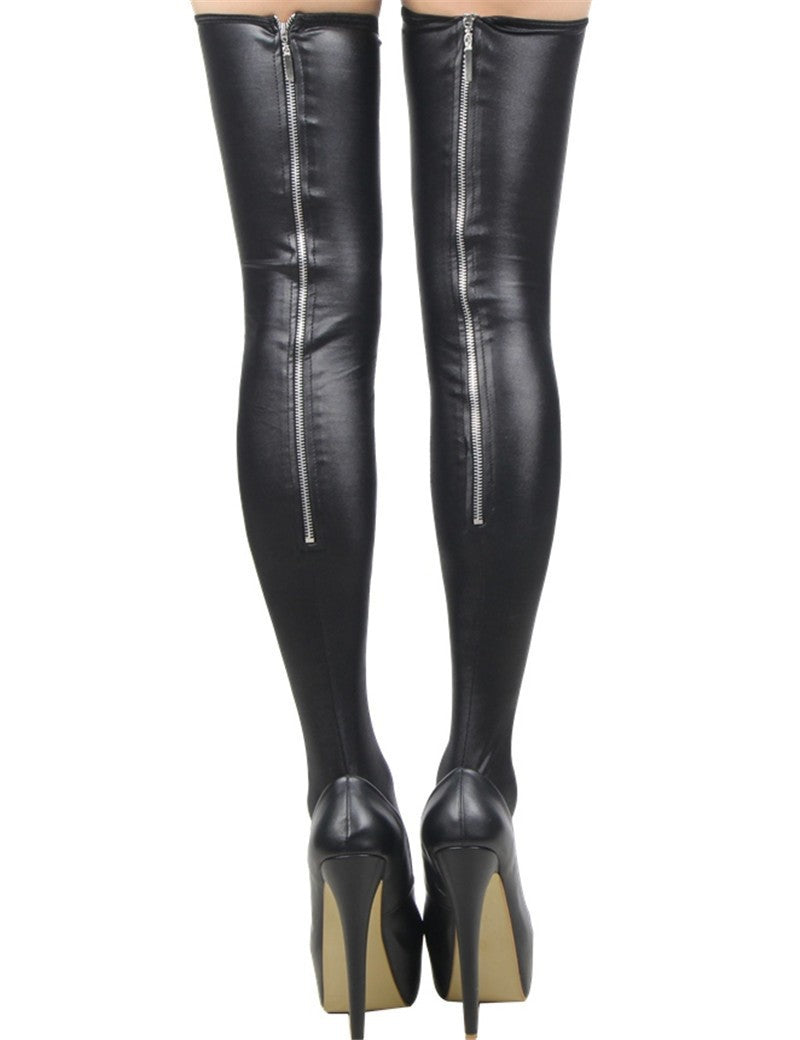 submissive leather stockings with zips