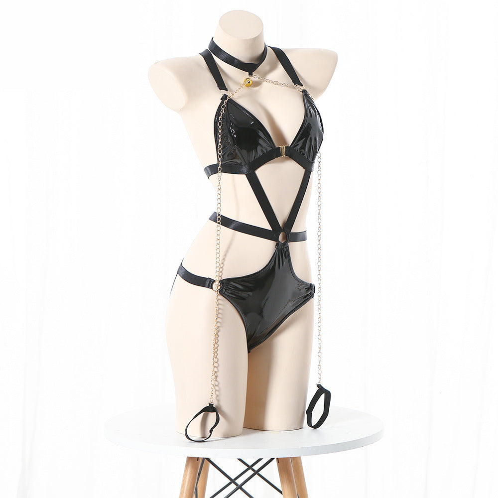Naughty Harness Bodysuit Faux Leather Lingerie Bdsm Sex Teddy
