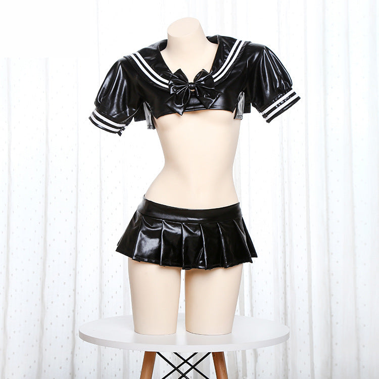 Leather Lingerie Set Schoolgirl Costume Role Play Sailor