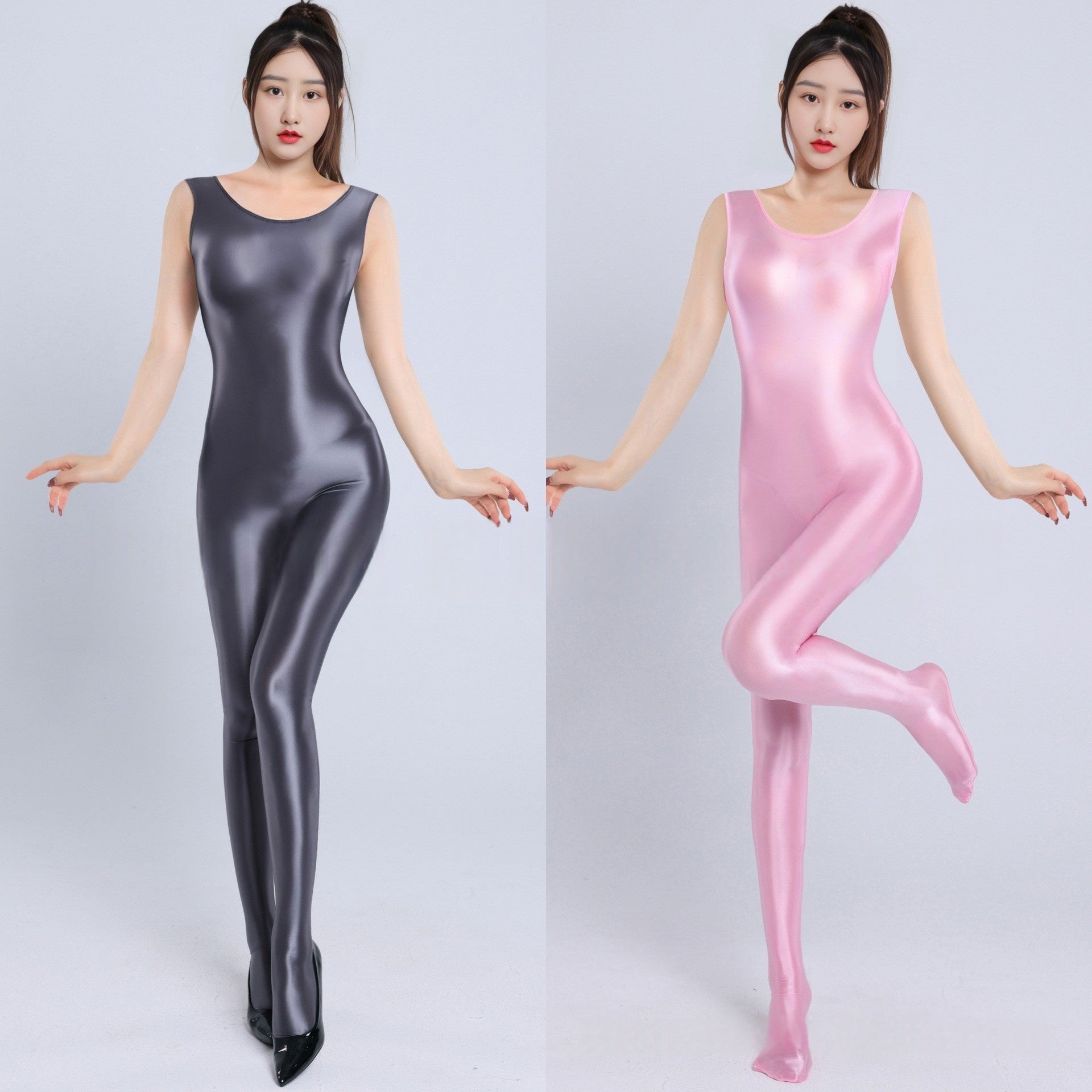 Sleeveless Oil Shiny Bodystocking