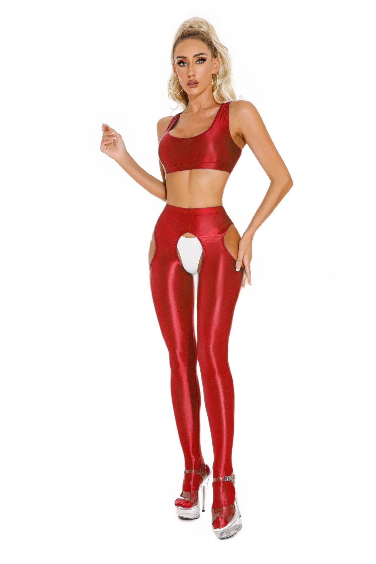 Satin Touch Sexy Crotchless Tights