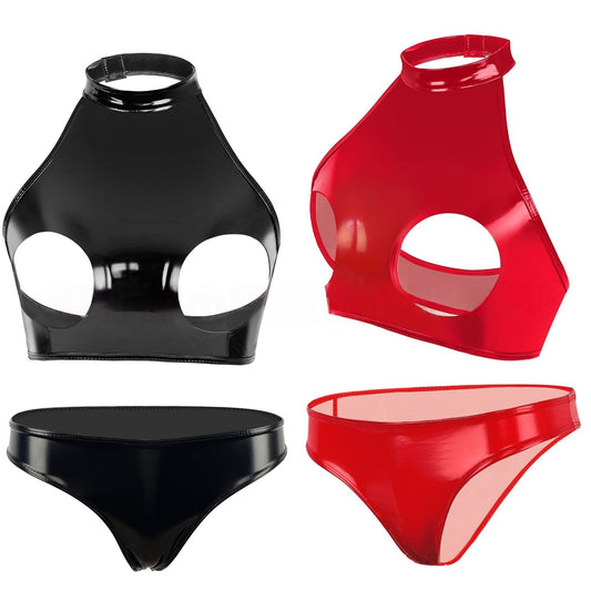 Turtleneck Latex Lingerie Women Peekaboo