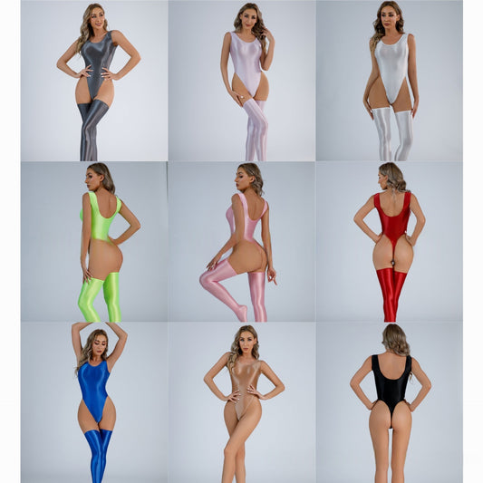Satin Touch Bodysuit With Stockings