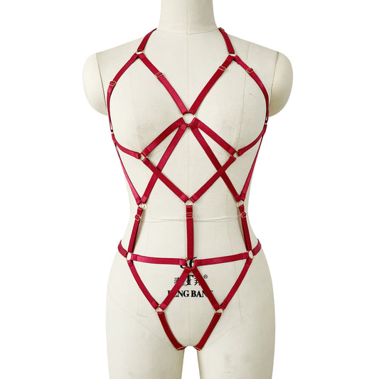 Black Black Bodysuit Red Strappy Harness Lingerie Sexy Teddy