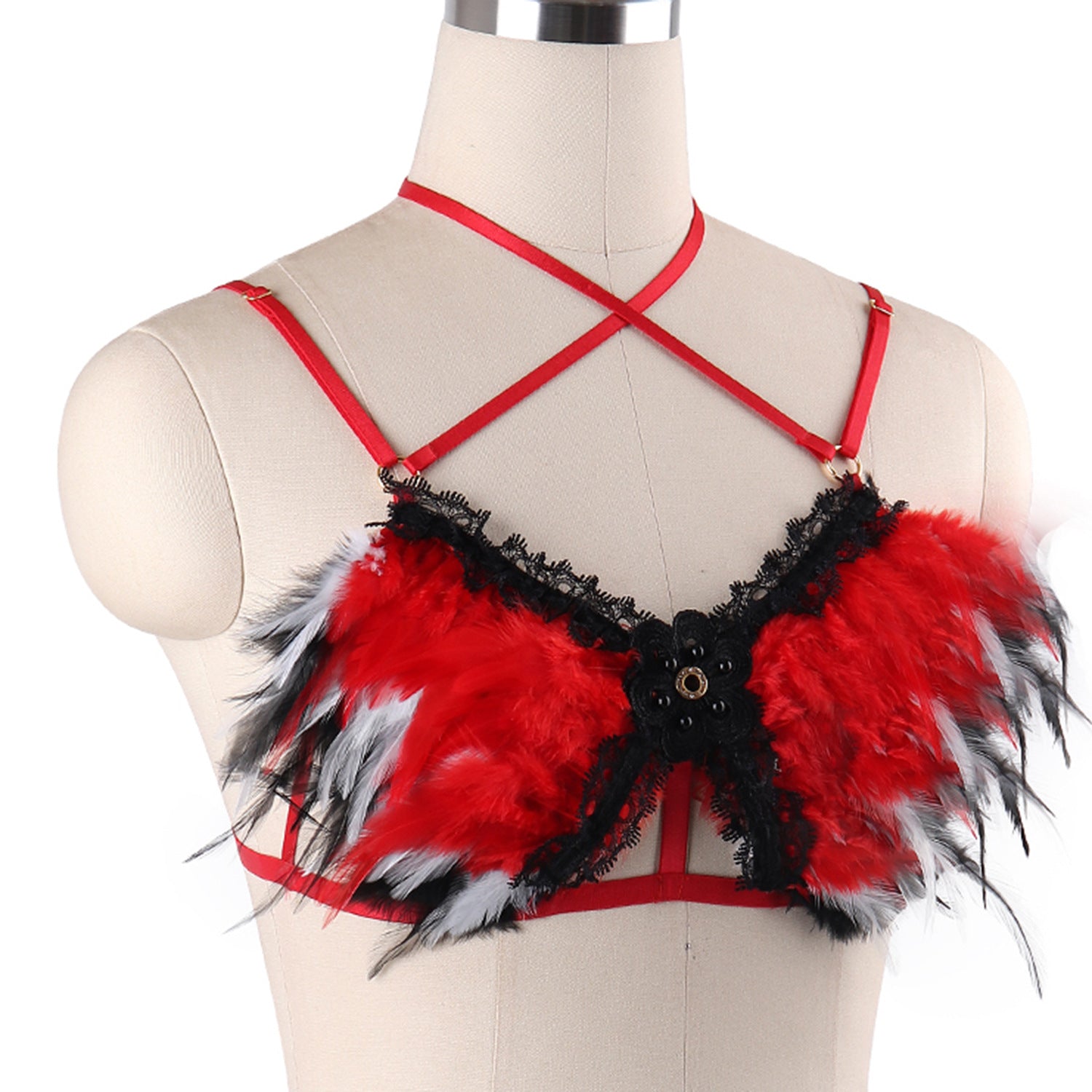 Black Bra Straps Revealing Bdsm Lingerie Harness Feather Bra