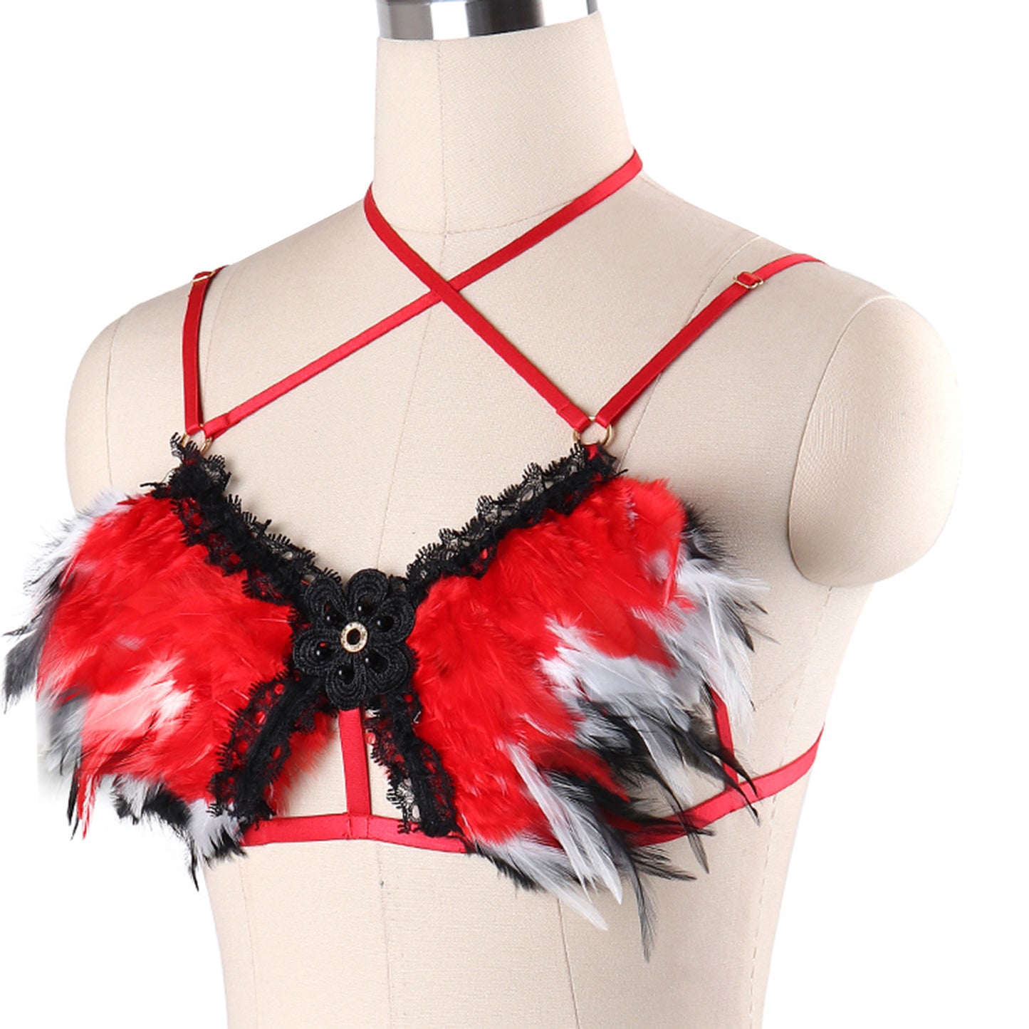 Black Bra Straps Revealing Bdsm Lingerie Harness Feather Bra