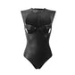 Black Leather Bodysuit Naughty Mature Women Lingerie Latex Teddy