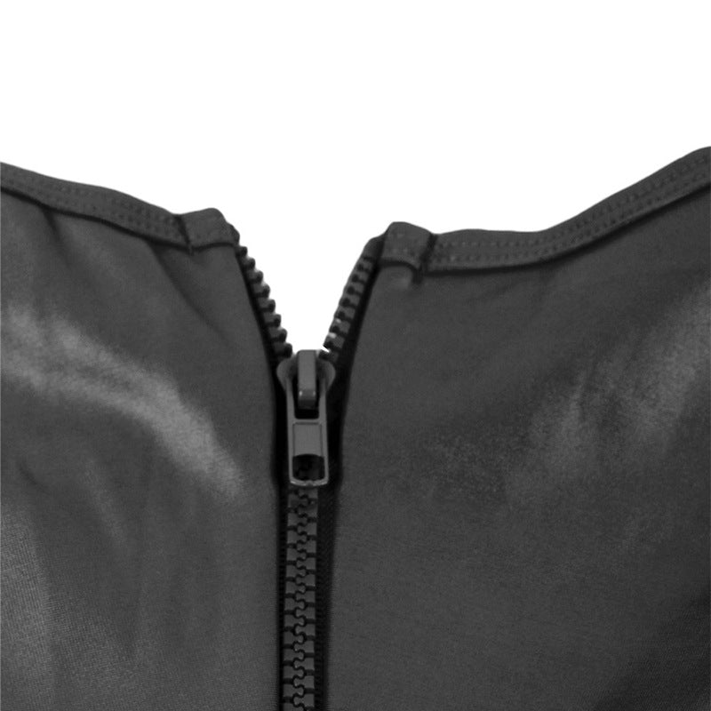 Black Leather Bodysuit Naughty Mature Women Lingerie Latex Teddy