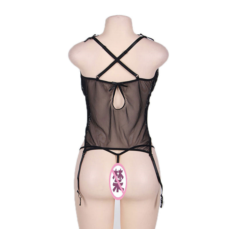 Black Open Back Bodysuit Sheer Lace Sexy Lingerie Mature Hot Teddy