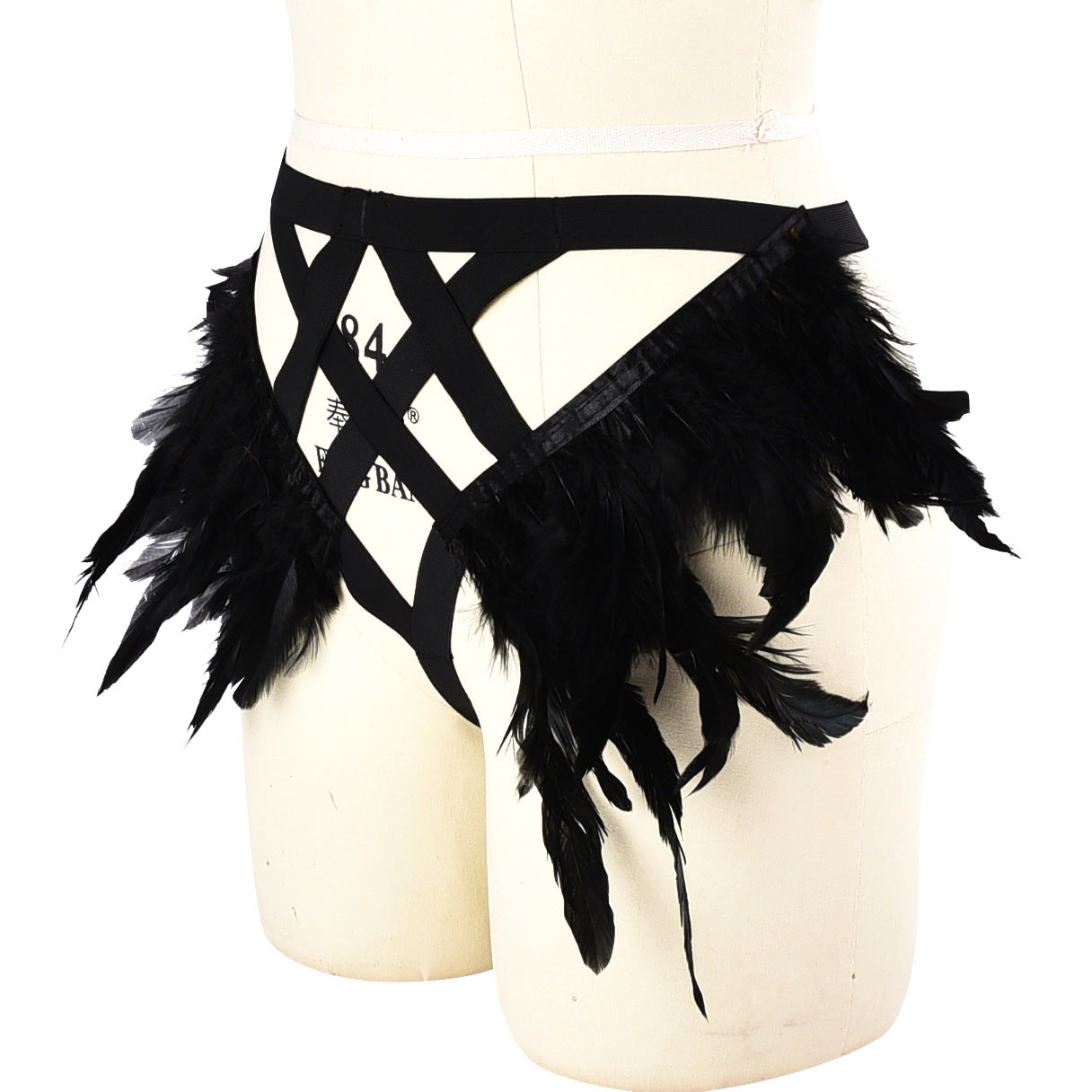 Black Panties Crotchless Revealing Bdsm Lingerie Harness Feather Thong