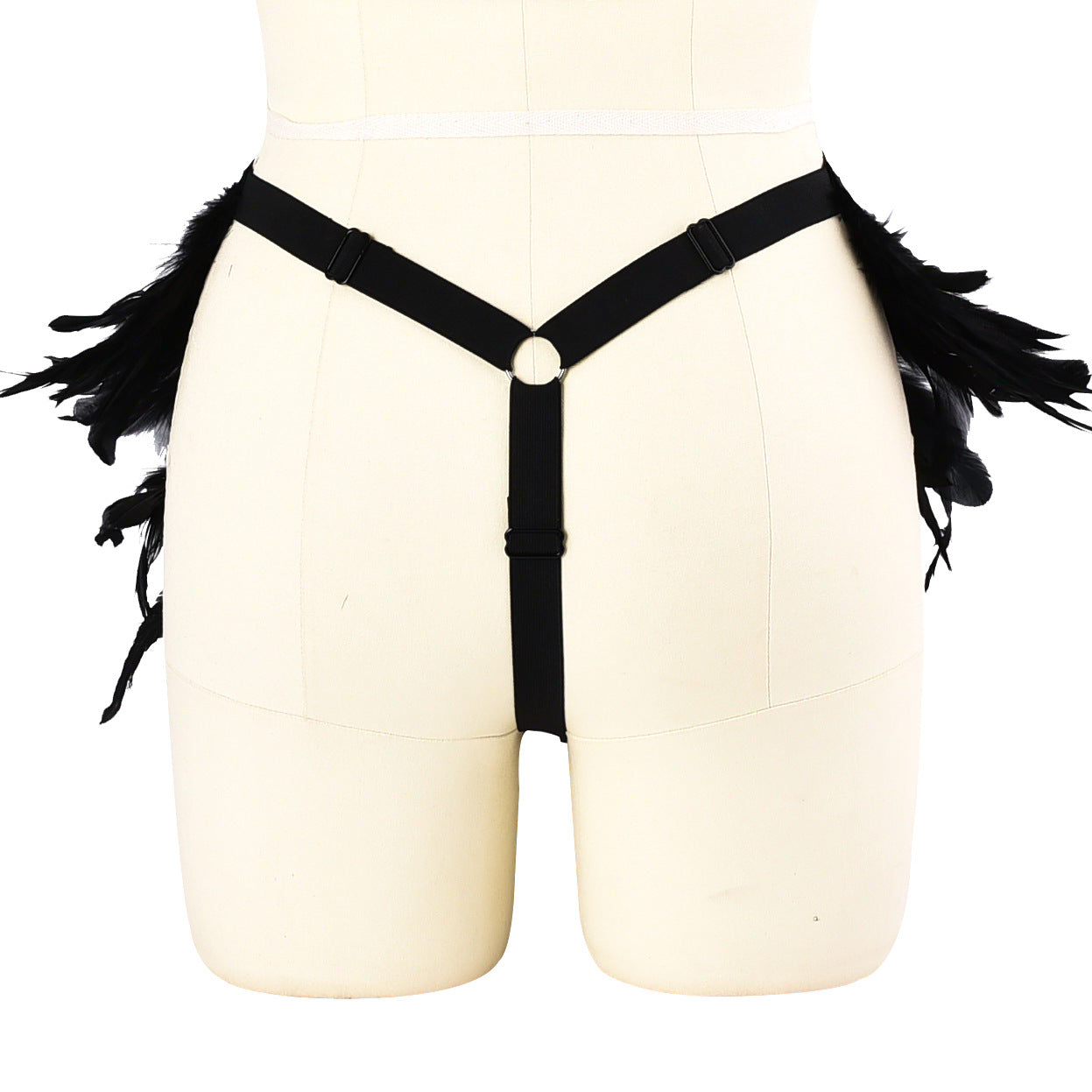 Black Panties Crotchless Revealing Bdsm Lingerie Harness Feather Thong