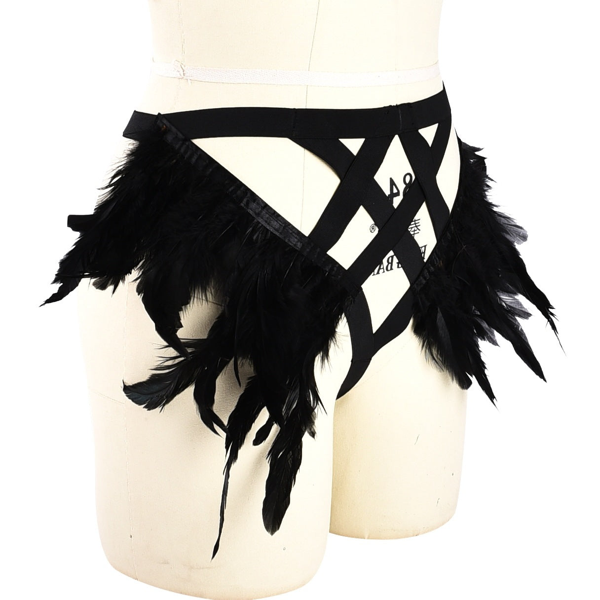 Black Panties Crotchless Revealing Bdsm Lingerie Harness Feather Thong