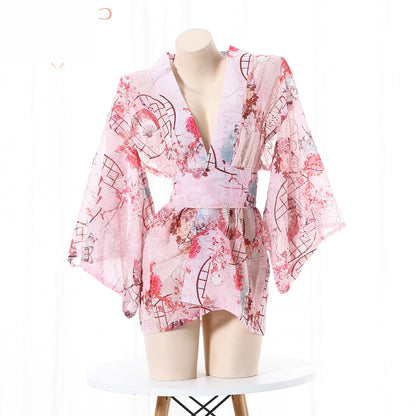 Black Sexy Exotic Lingerie Kimono Robe Costume Role Play