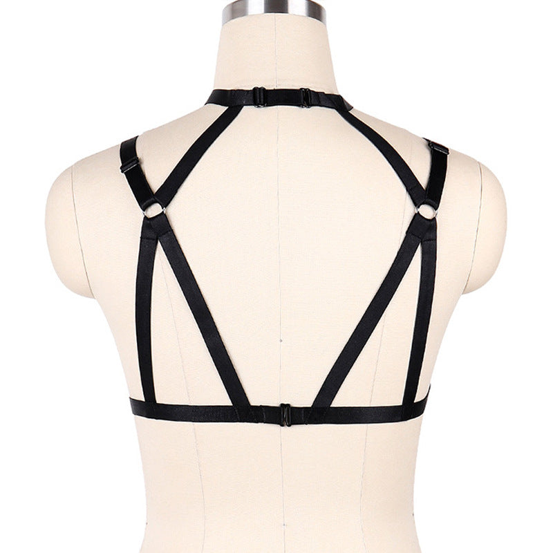 Black Strappy Bra Revealing Black Body Harness Lingerie