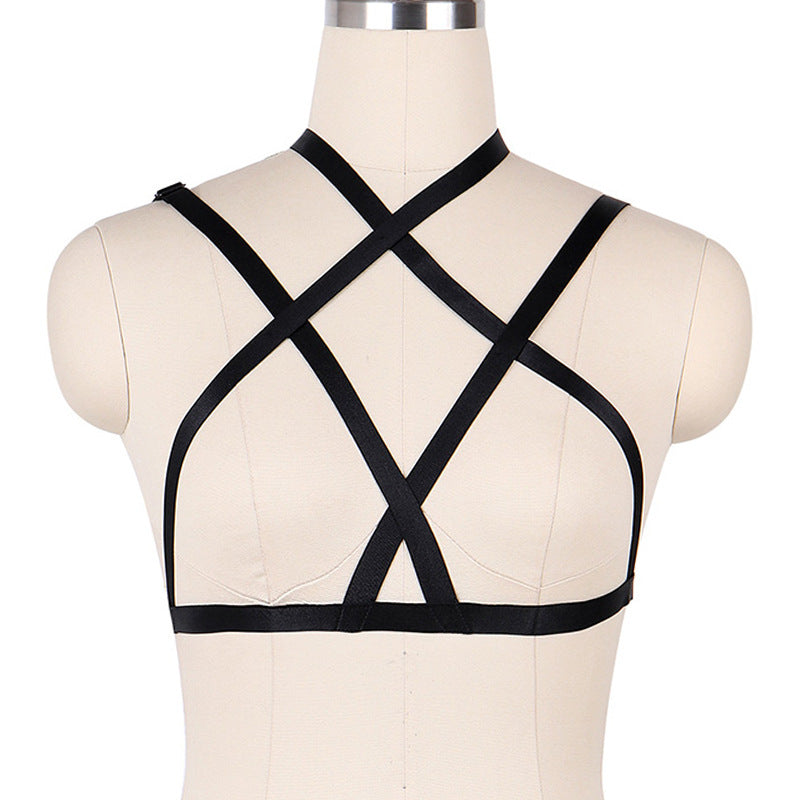 Black Strappy Bra Revealing Black Body Harness Lingerie