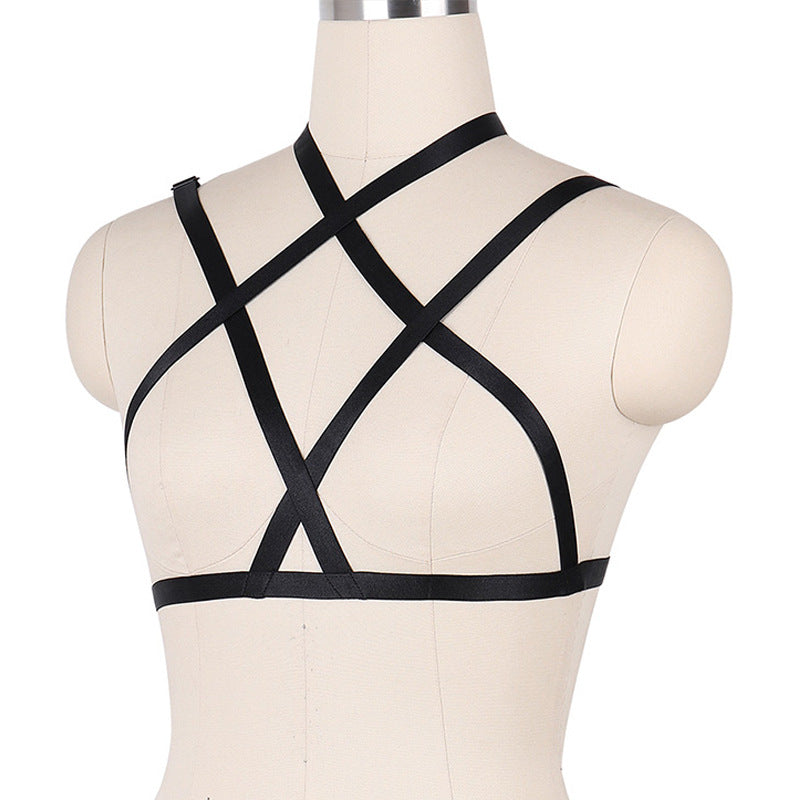 Black Strappy Bra Revealing Black Body Harness Lingerie