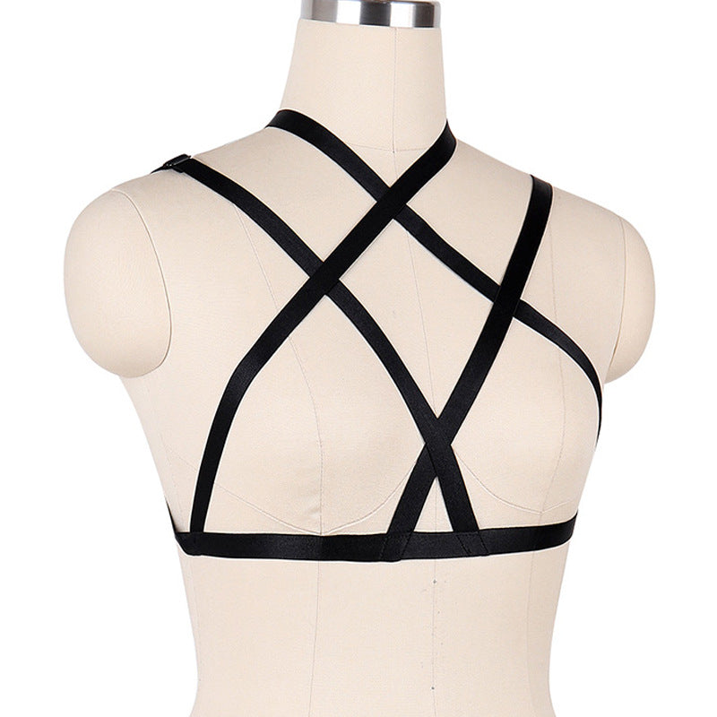 Black Strappy Bra Revealing Black Body Harness Lingerie