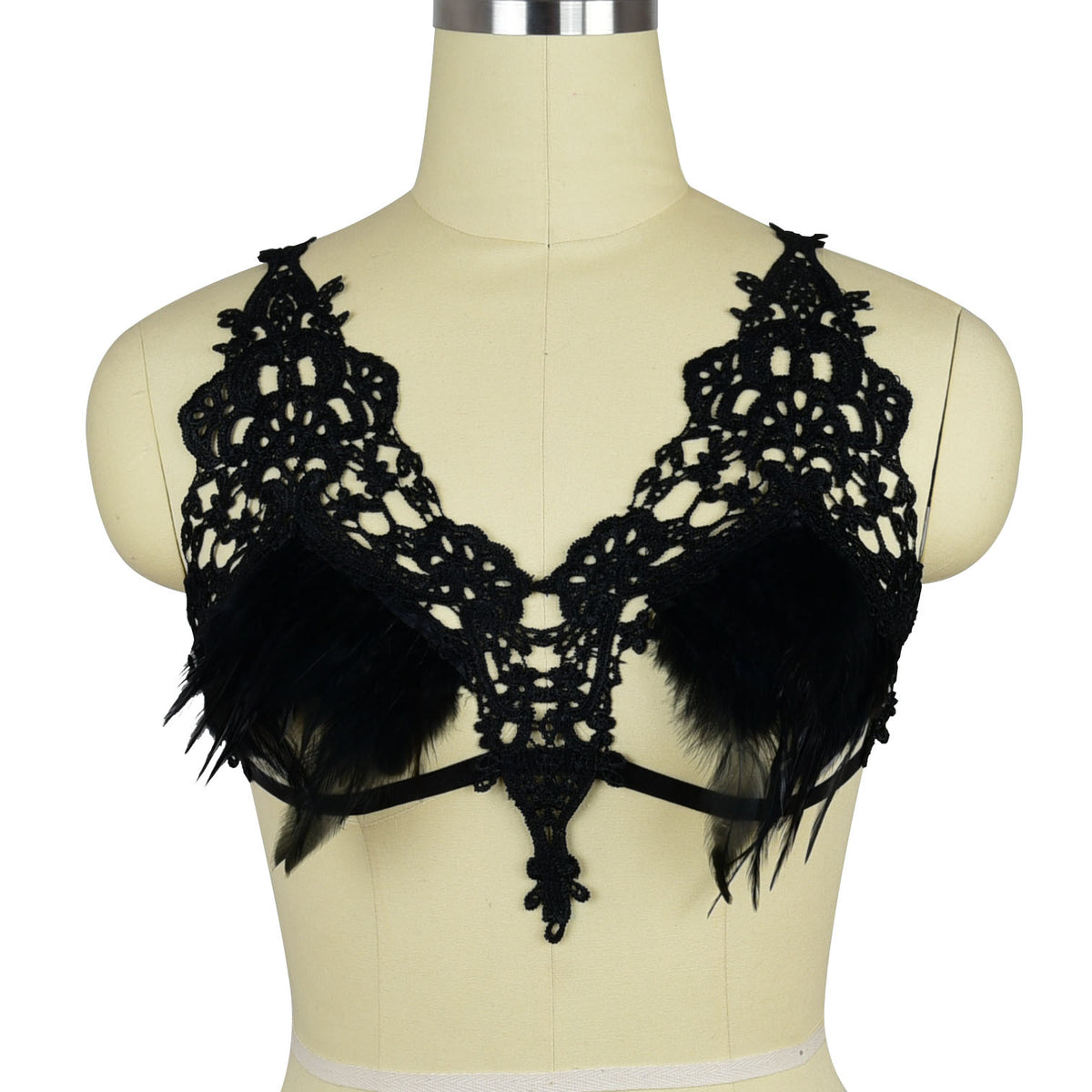 Feather Rave Bra Black Strappy Bra Revealing Sexy Harness Lingerie Feather Bra – Le Jour ...