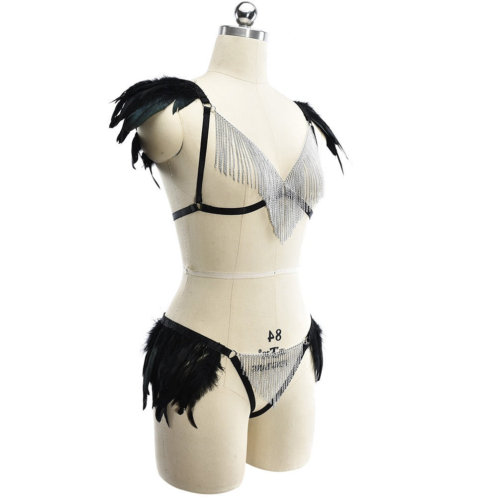 Chubby Sexy Lingerie Bra Set Hot Bdsm Lingerie Harness Feather Bra Panties