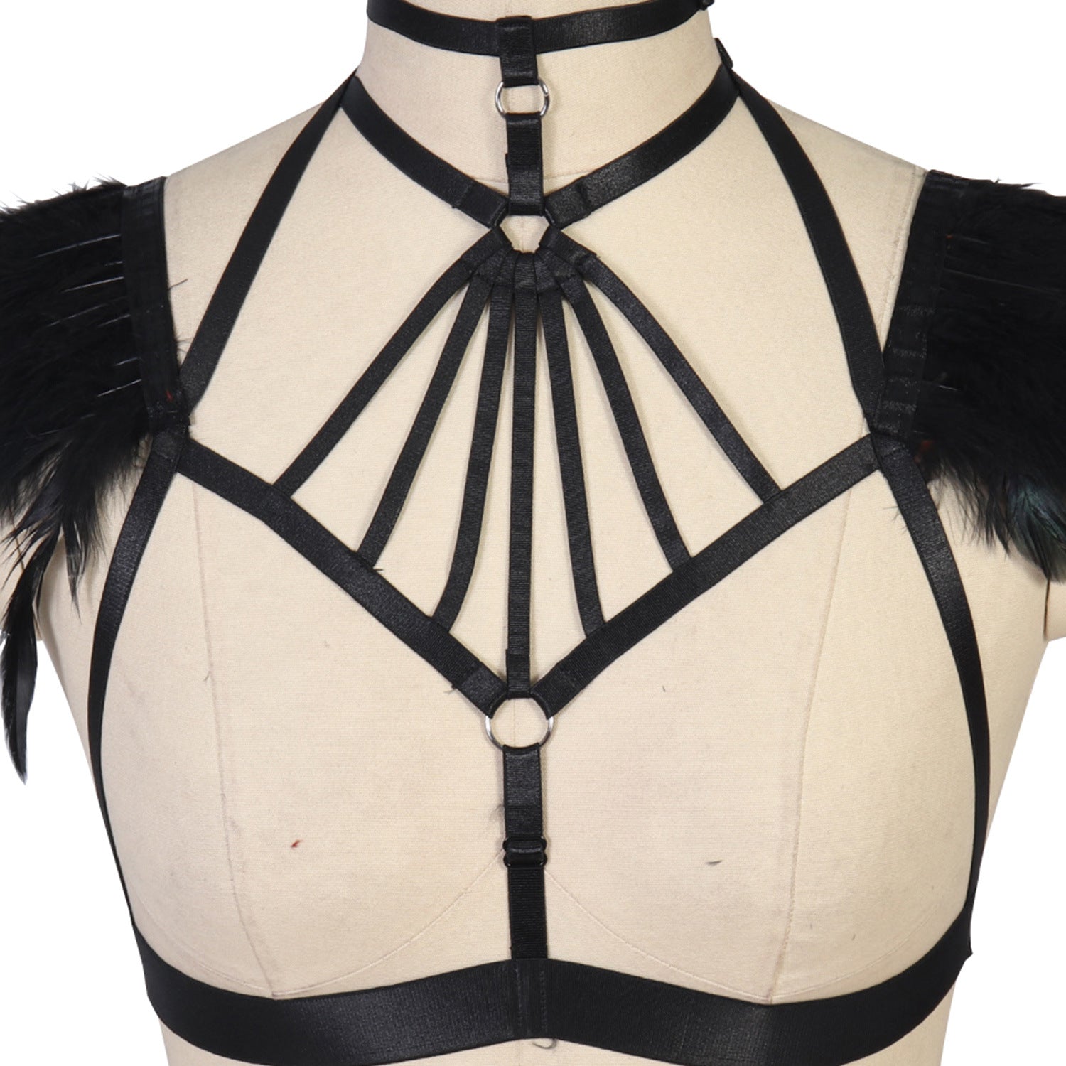 Chubby Sexy No Bra Submissive Body Harness Lingerie Feather Bra