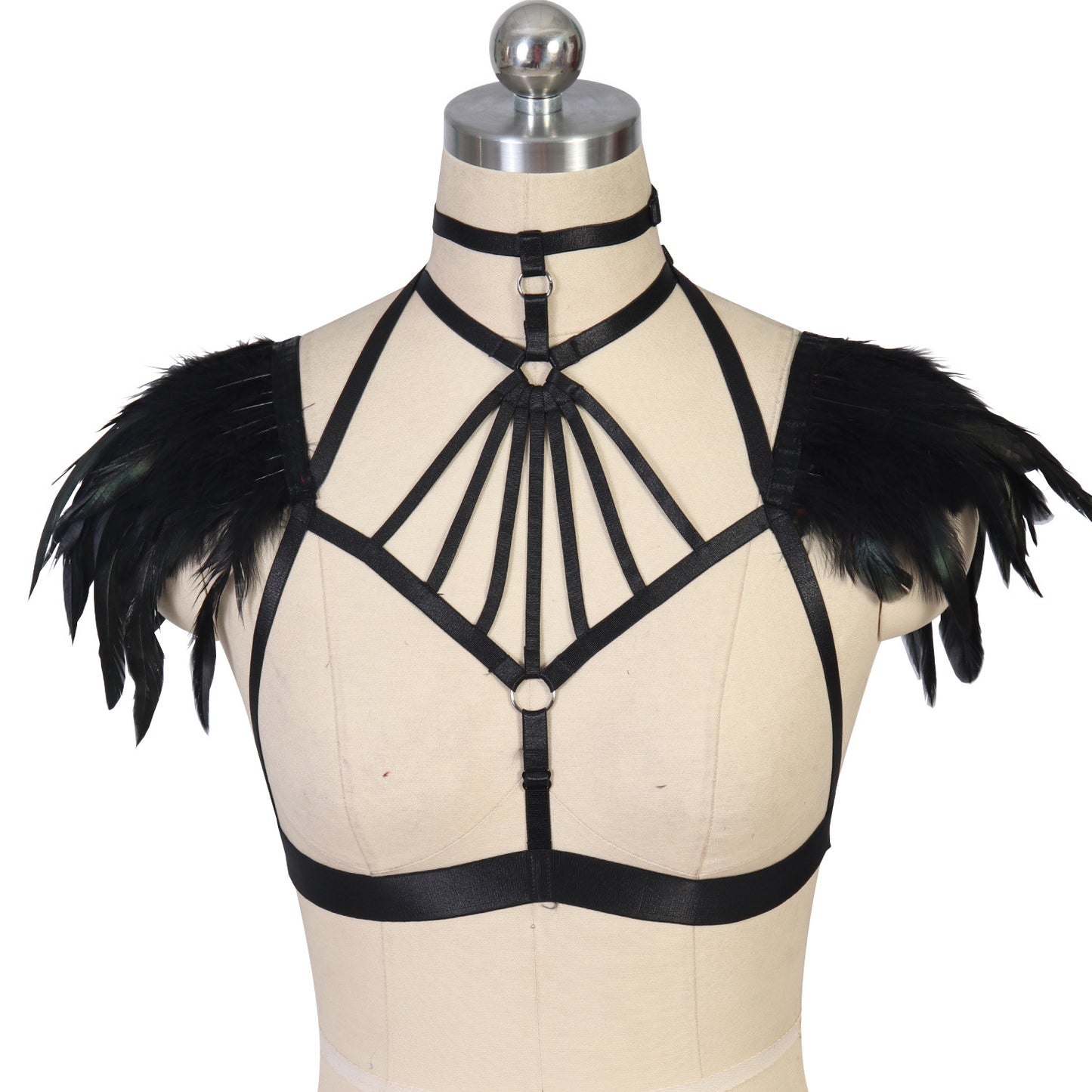 Chubby Sexy No Bra Submissive Body Harness Lingerie Feather Bra