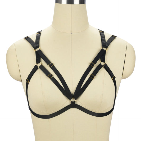 Chubby Strappy Bra Submissive Black Body Harness Lingerie