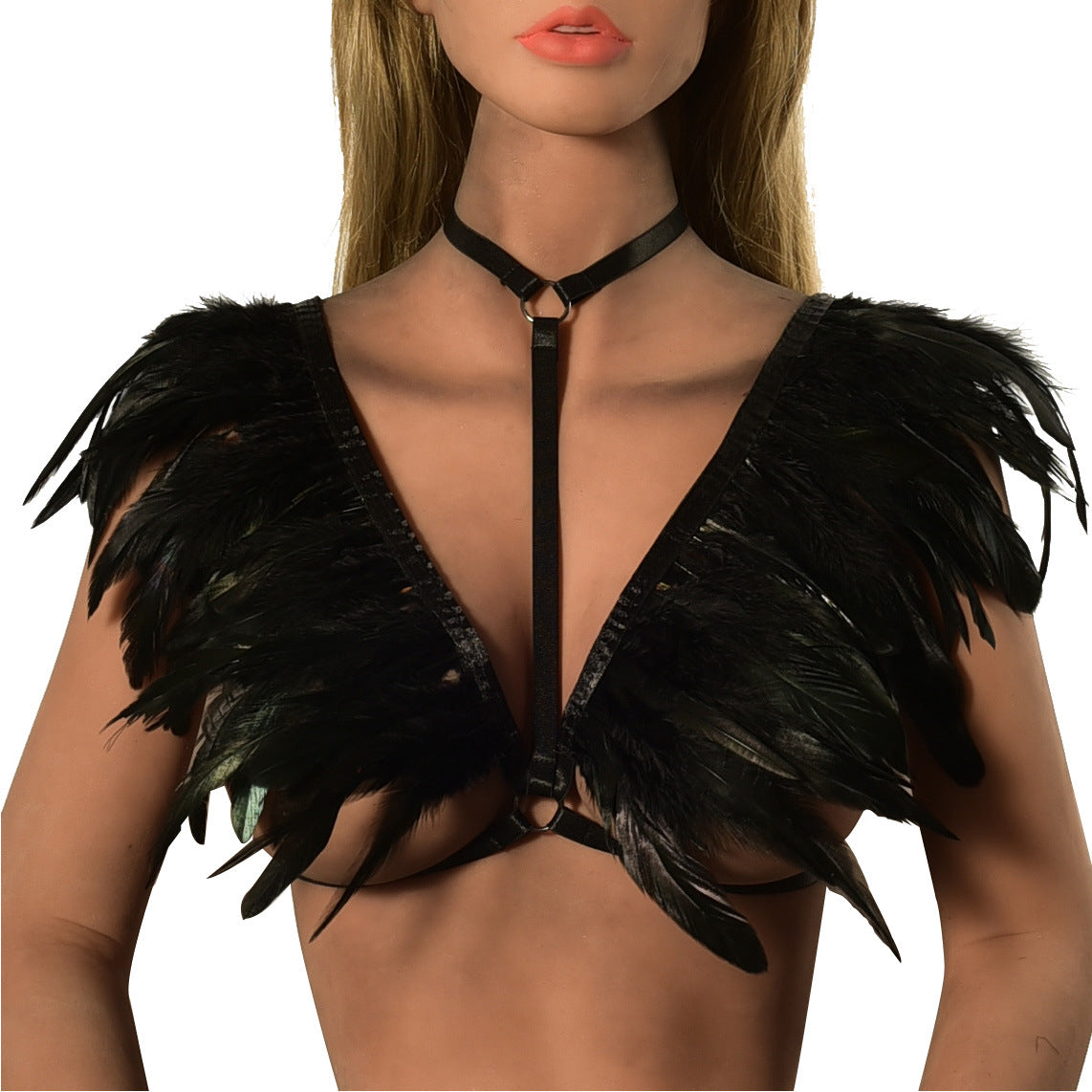 Couples Bra for Sexy Nasty Black Body Harness Lingerie Feather Bra