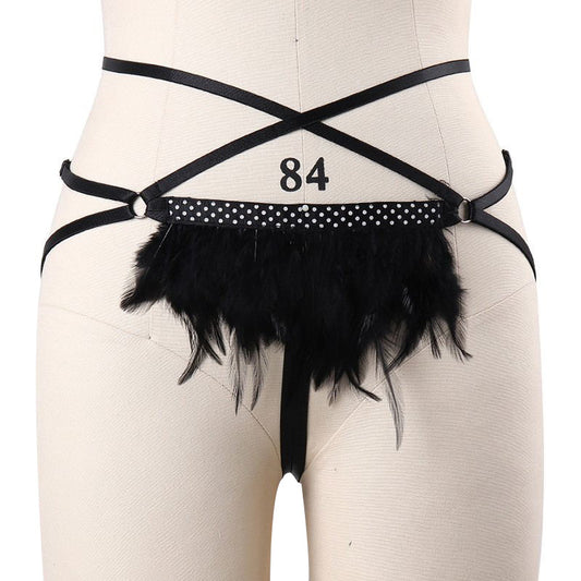 Couples Crotchless Panty Set Nasty Sexy Harness Lingerie Feather Thong