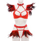 Couples Sexy Blonde Lingerie Set Red Bdsm Harness Lingerie Feather Bra Panties