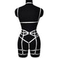 Couples Sexy Blonde Lingerie Set Revealing Strappy Harness Lingerie Black Bra Panties