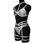 Couples Sexy Blonde Lingerie Set Revealing Strappy Harness Lingerie Black Bra Panties