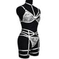 Couples Sexy Blonde Lingerie Set Revealing Strappy Harness Lingerie Black Bra Panties